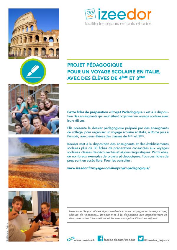 IZEEDOR Projet pédagogique voyage scolaire en Italie