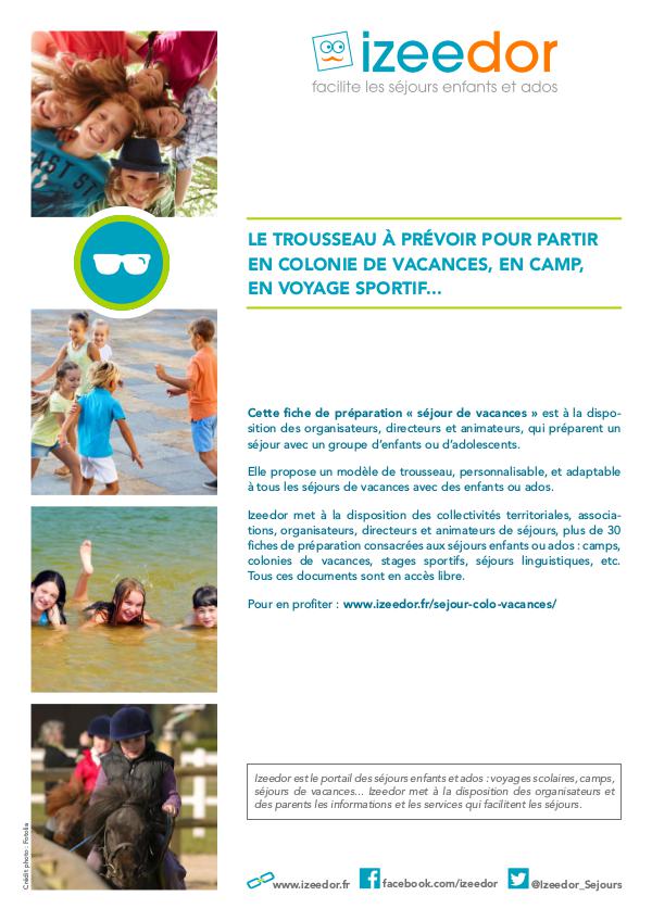 IZEEDOR Trousseau pour partir en colonie de vacances, camp