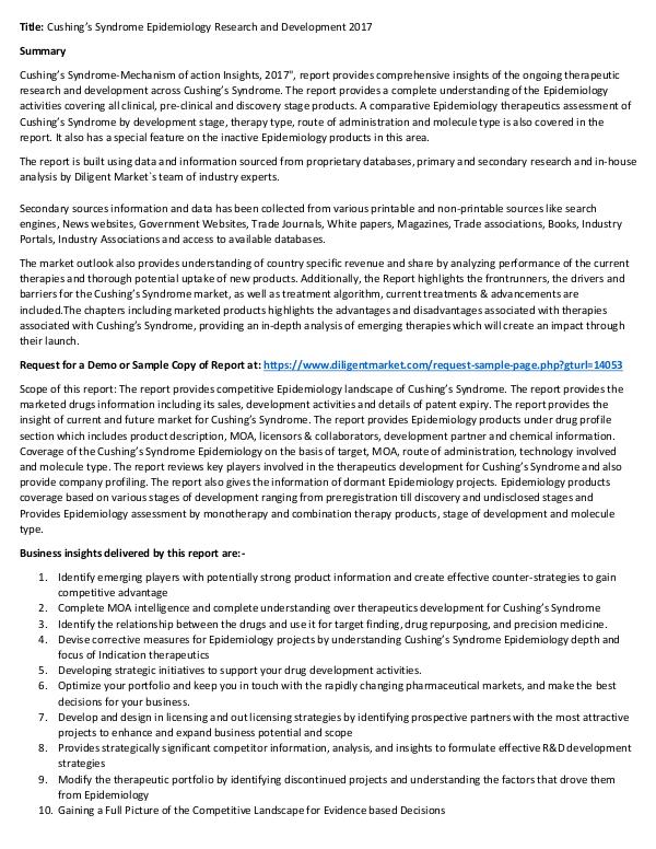 Cushing’s Syndrome Epidemiology Research and Devel