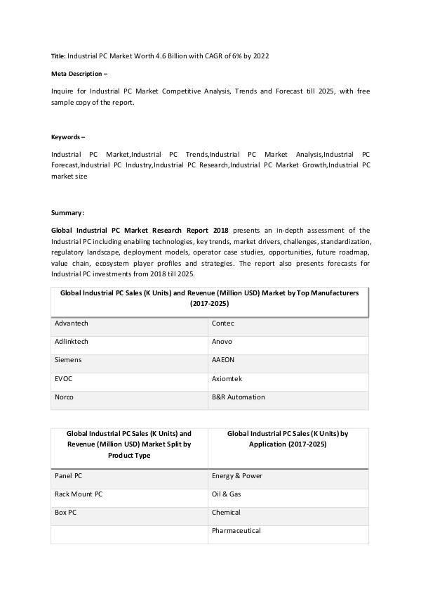 Research Report Industrial PC Market Worth 4.6 Billion with CAGR o