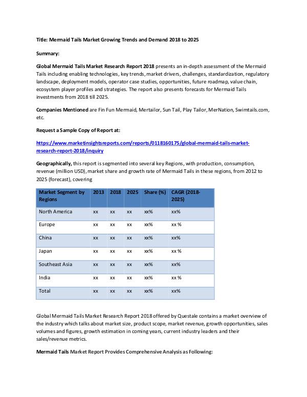 Research Report Mermaid Tails Market Growing Trends and Demand 201