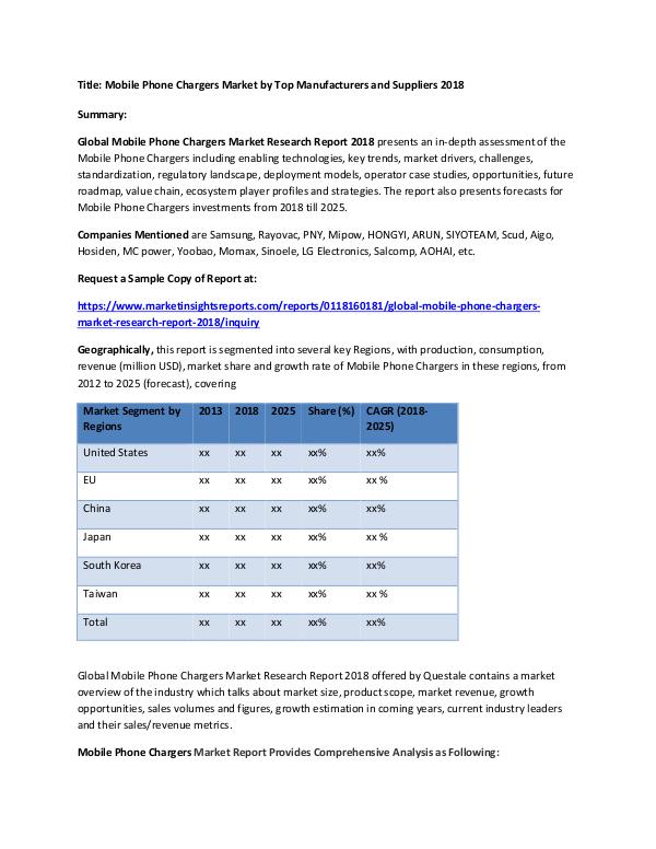 Research Report Mobile Phone Chargers Market by Top Manufacturers