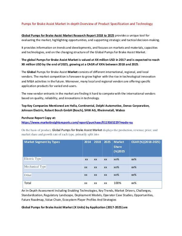 Research Report Pumps for Brake Assist Market In-depth Overview of