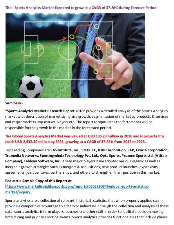 Research Report Sports Analytics Market Expected to grow at a CAGR