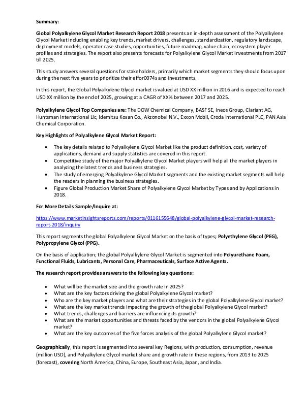Market Research Polyalkylene Glycol Market Demand in Chemical Indu