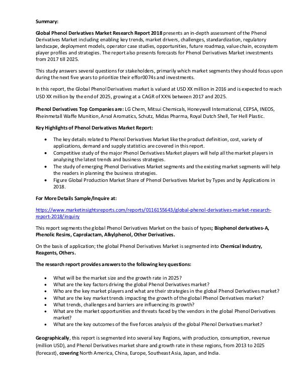 Market Research Phenol Derivatives Market Research On Chemical Seg