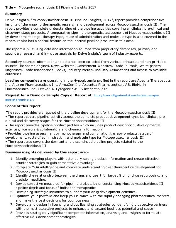 Market Research Mucopolysaccharidosis III - Pipeline Insight, 2017