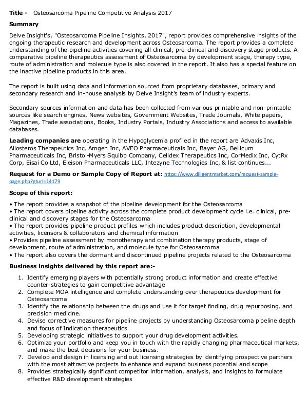 Market Research Osteosarcoma - Pipeline Insight, 2017