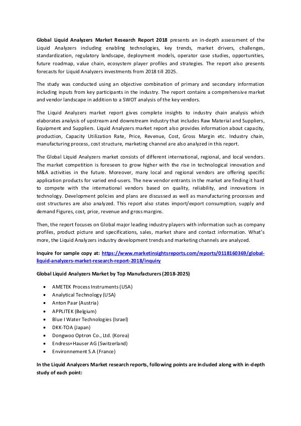 Market Research Liquid Analyzers Market Overview by Technological