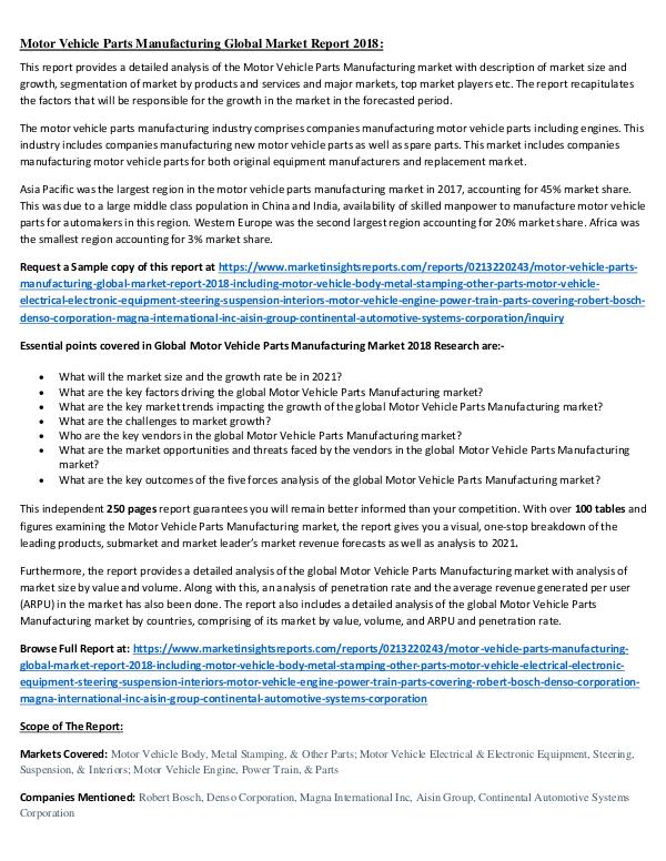 Motor Vehicle Parts Manufacturing Global Market Re