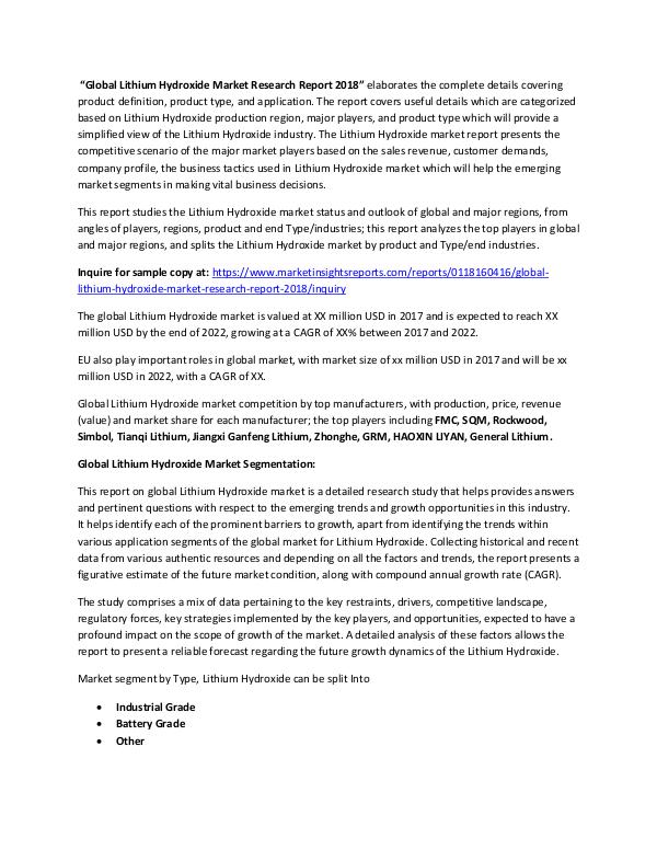 Market Research Lithium Hydroxide Market Analysis in Chemical Segm