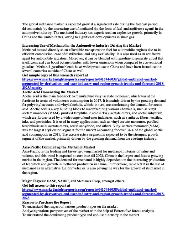 Global Methanol Market Analysis 2018
