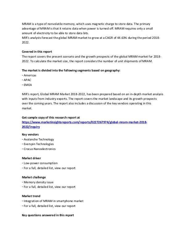 Global MRAM Market Analysis 2018