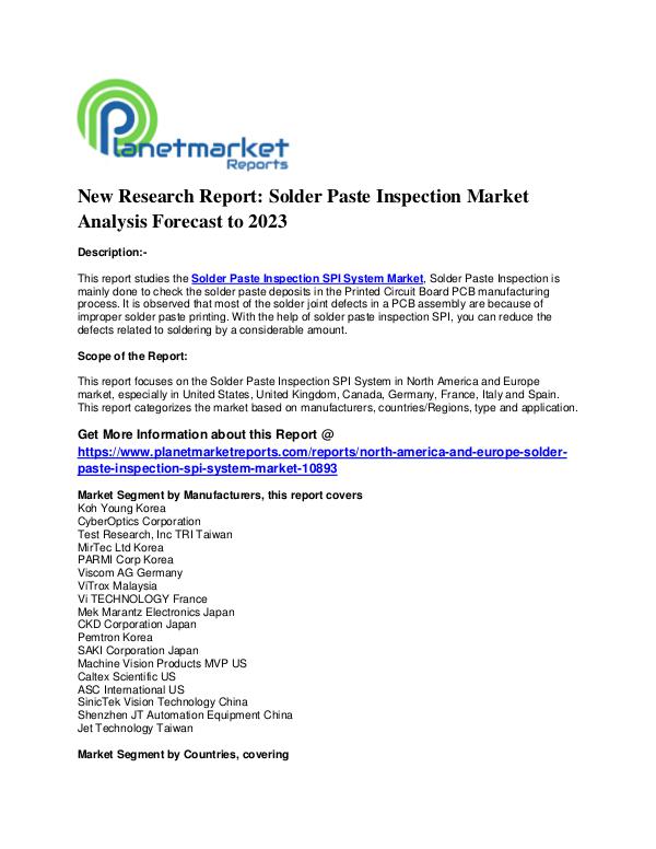 New Research Report: Solder Paste Inspection Market Analysis Forecast New Research Report- Solder Paste Inspection Marke