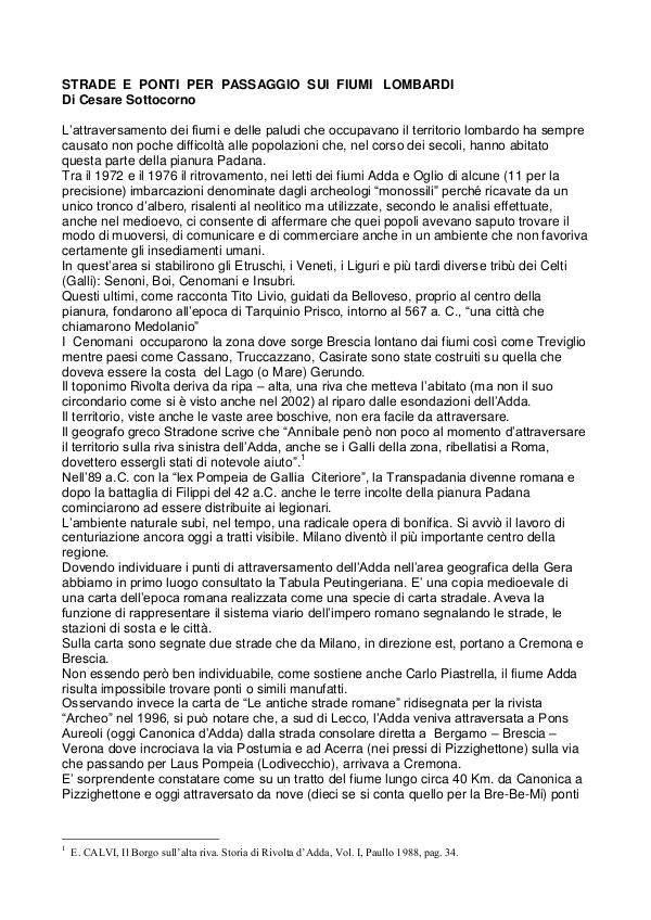 STRADE E PONTI PER PASSAGGIO SUI FIUMI LOMBARDI