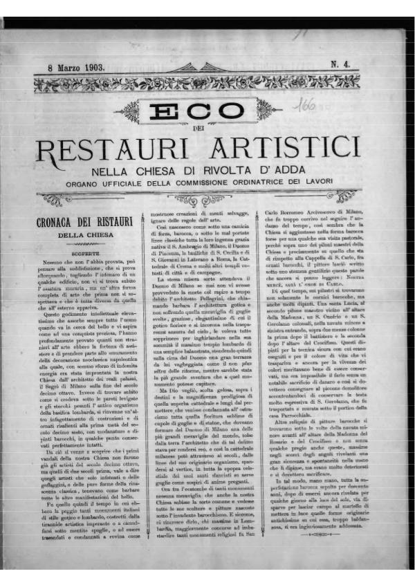 L'Eco dei restauri  Marzo 1903