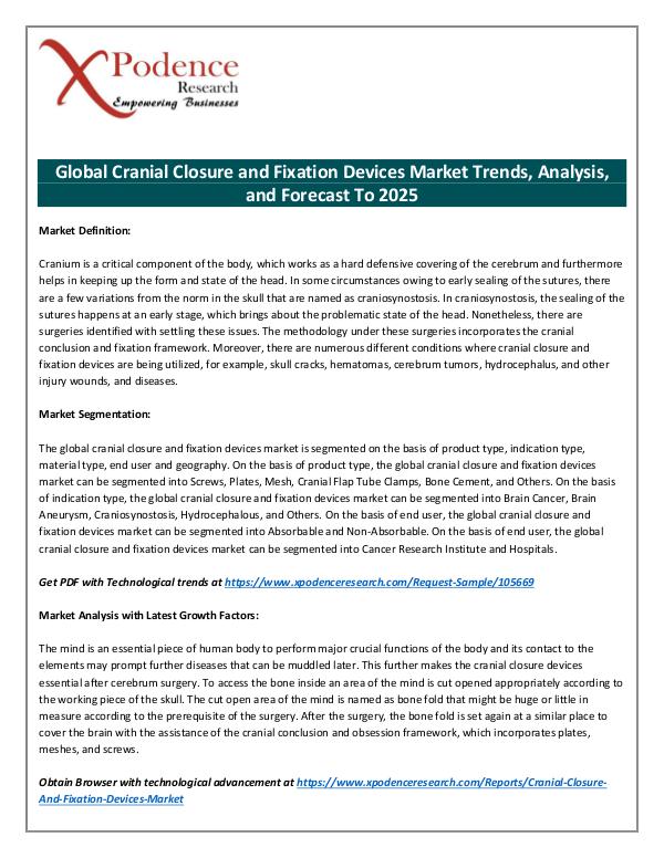 Global Cranial Closure And Fixation Devices  Marke