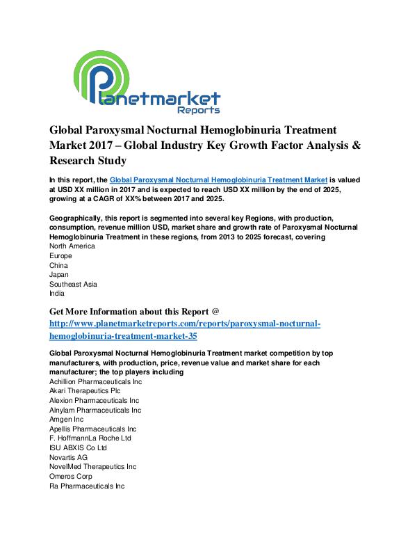 Global Paroxysmal Nocturnal Hemoglobinuria Treatment Market 2017-2025 Global Paroxysmal Nocturnal Hemoglobinuria Treatme