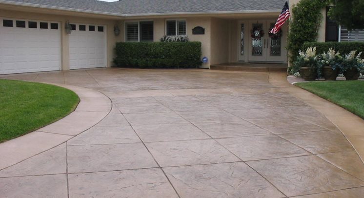 Finished stamped concrete residential driveway