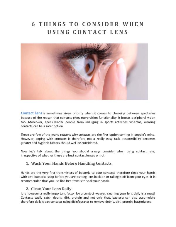 6 THINGS TO CONSIDER WHEN USING CONTACT LENS 6 THINGS TO CONSIDER WHEN USING CONTACT LENS