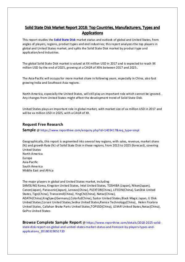 Report Hive Solid State Disk Market Report 2018