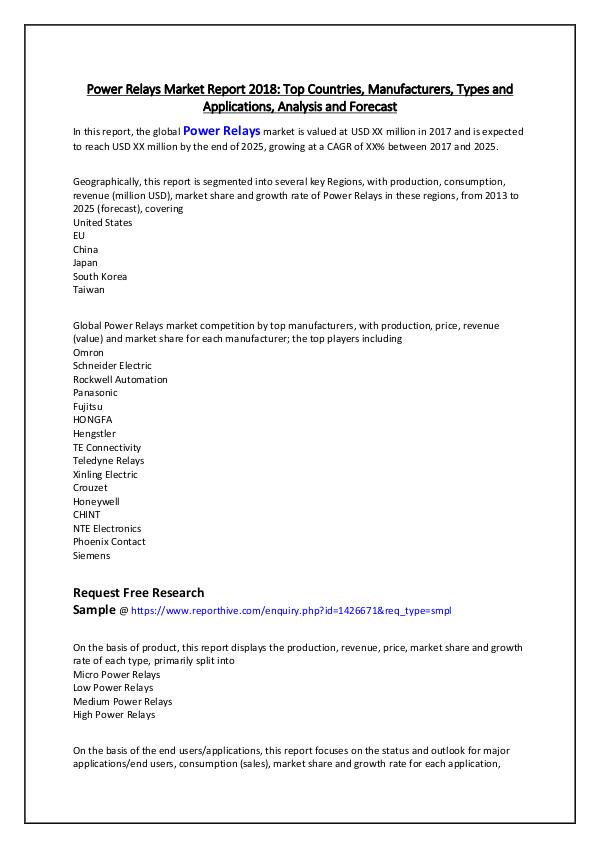 Power Relays Market Report 2018