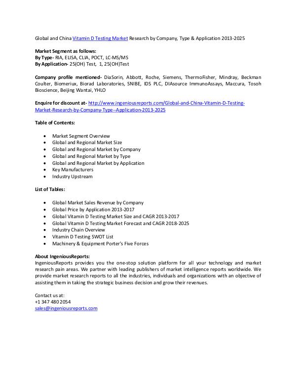 2025 Global and China Vitamin D Testing Market Forecast Report Vitamin D Testing Market