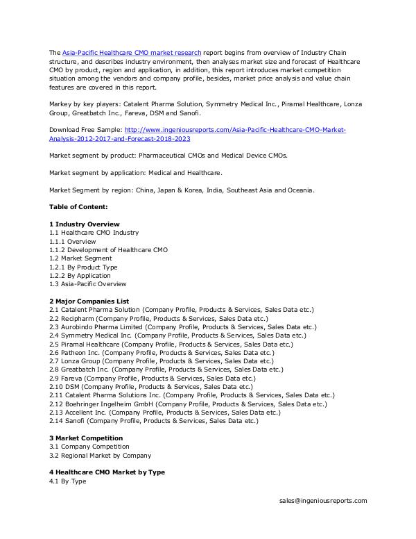 Asia-Pacific Healthcare CMO Market Trends and Forecasts 2022 Healthcare CMO Market Research Reports