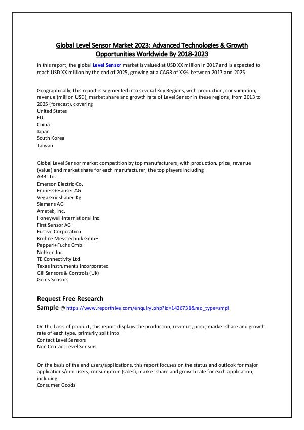 Global Level Sensor Market 2023