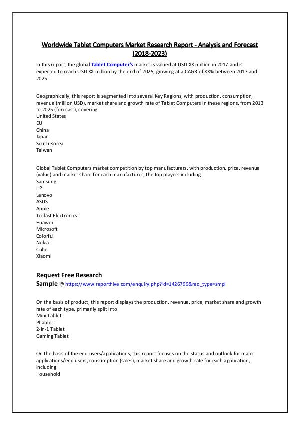 Report Hive Worldwide Tablet Computers Market Research Report