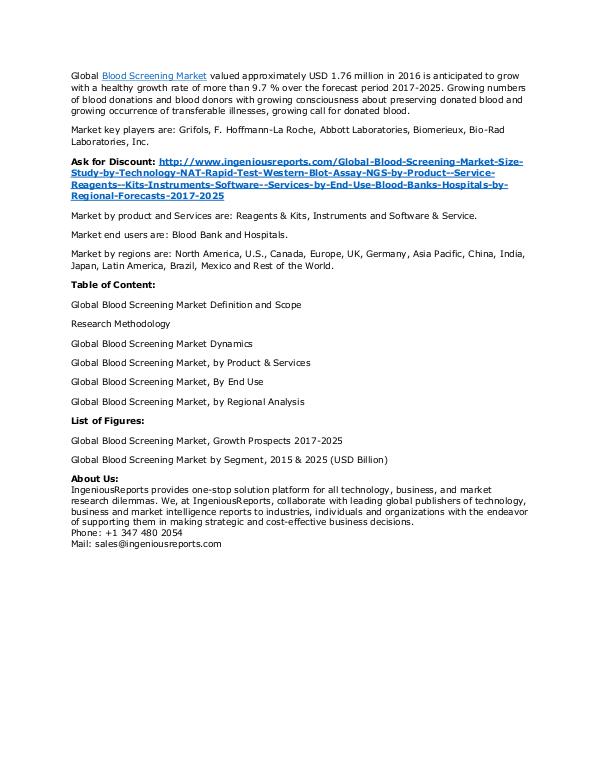 Market Research Report-Blood Screening Market Size & Trends Analysis Global Blood Screening Market Size Study, by Techn