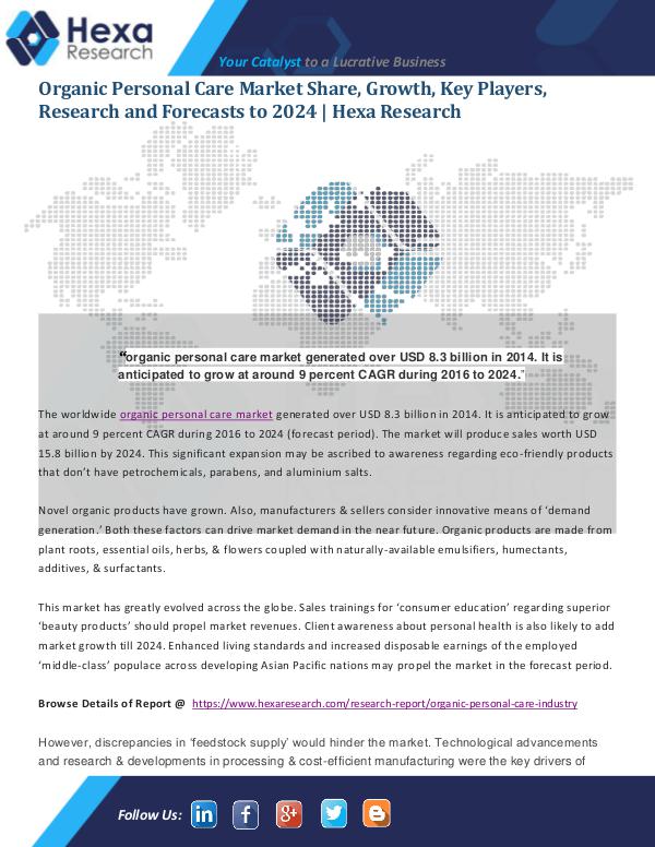 Organic Personal Care Market - Industry Analysis, Size, Share, Growth Organic Personal Care Market