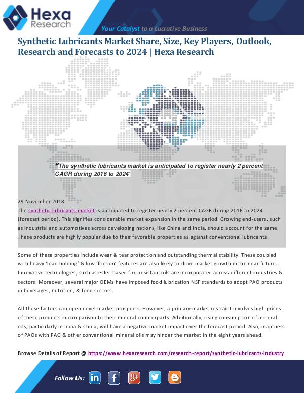 Market Analysis Report Synthetic Lubricants Market