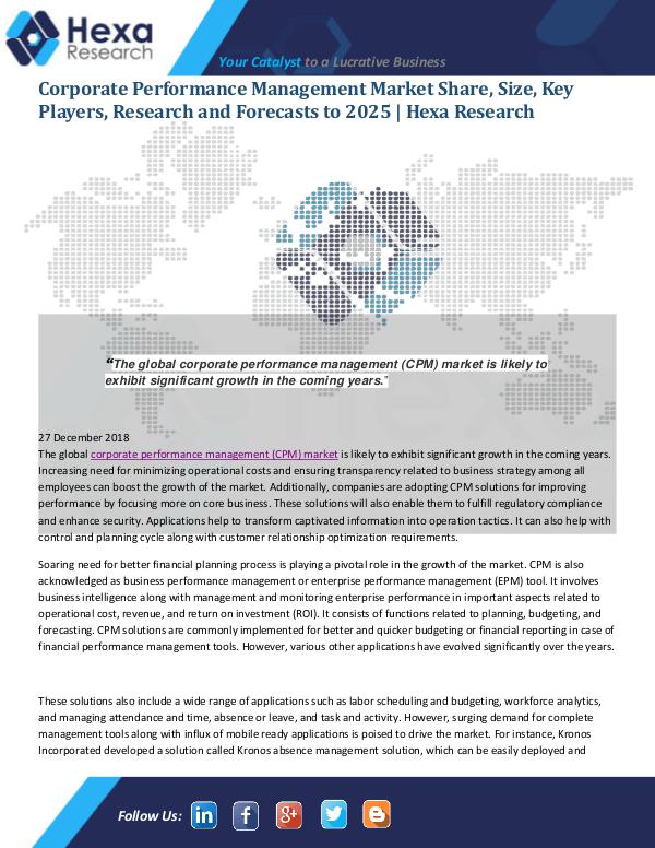 Market Analysis Report Corporate Performance Management Market