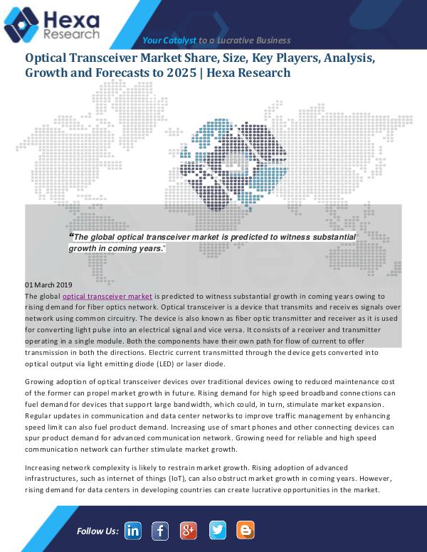 Market Analysis Report Optical Transceiver Market