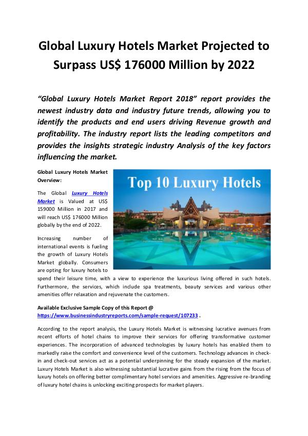 Market Research Reports Luxury Hotels Market 2018 - 2022