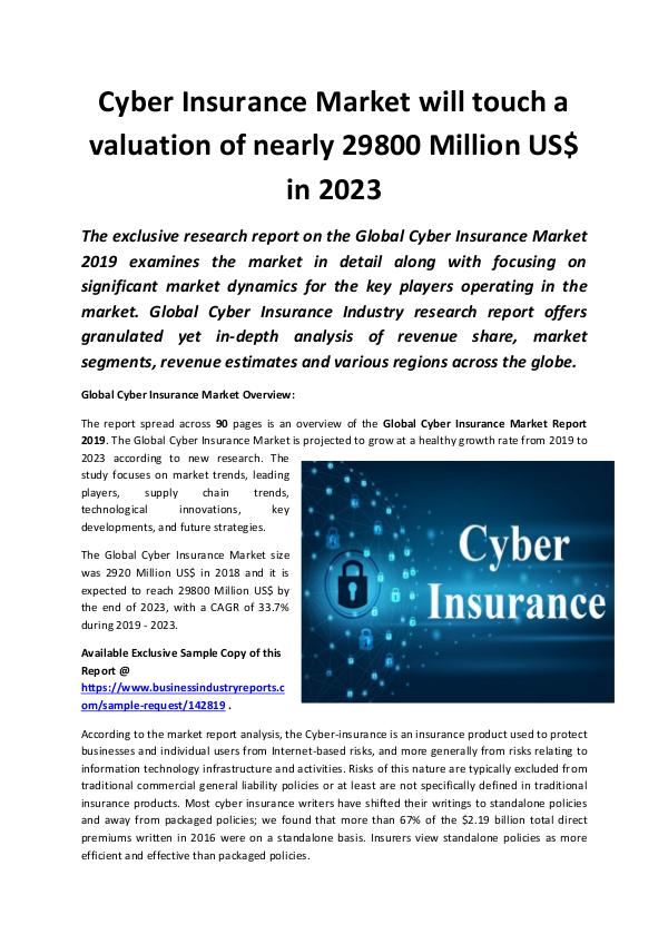 Market Research Reports Global Cyber Insurance Market 2019