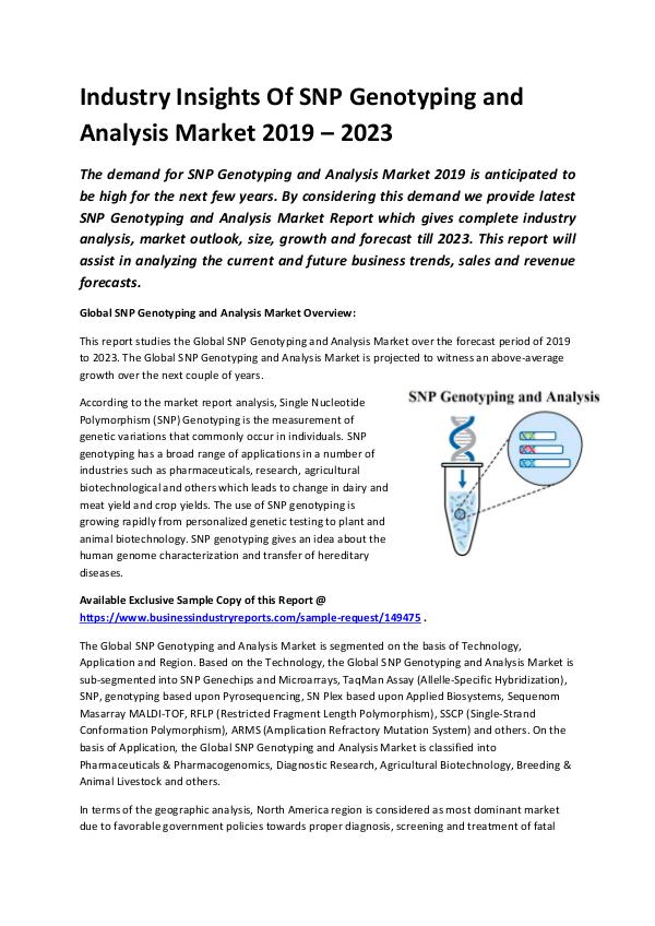 Global SNP Genotyping and Analysis Market 2019 - 2