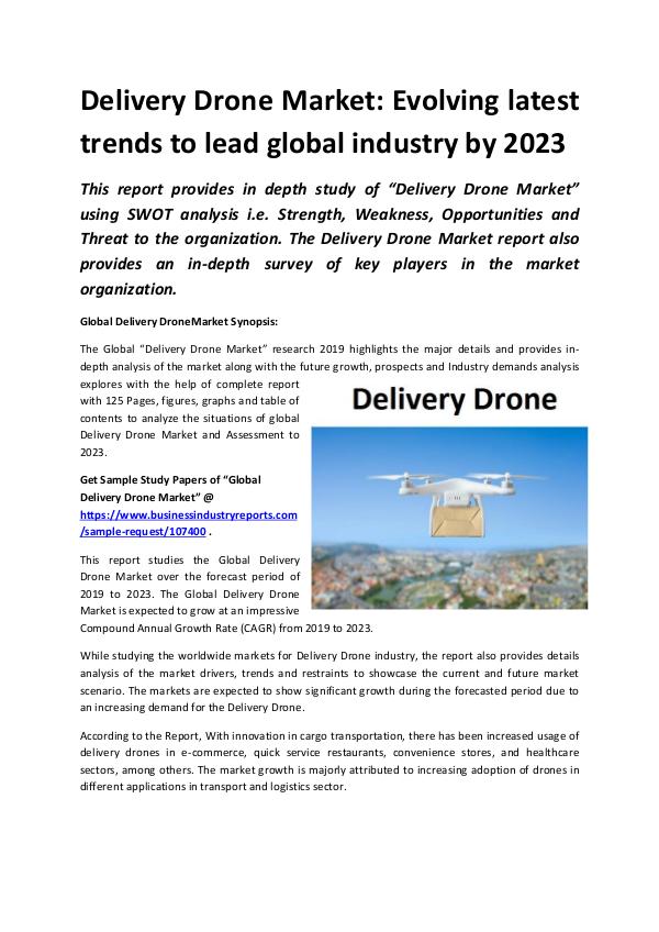 Global Delivery Drone Market to Witness Robust Exp