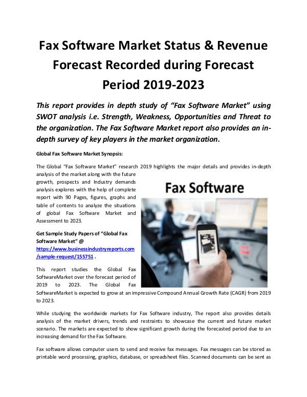 Global Fax Software Market Revenue Growth Predicte