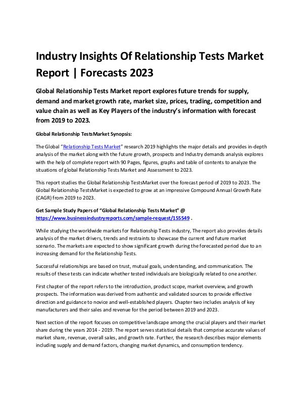 Industry Insights Of Relationship Tests Market Rep