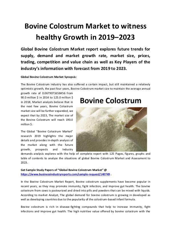 Global Bovine Colostrum Market 2019