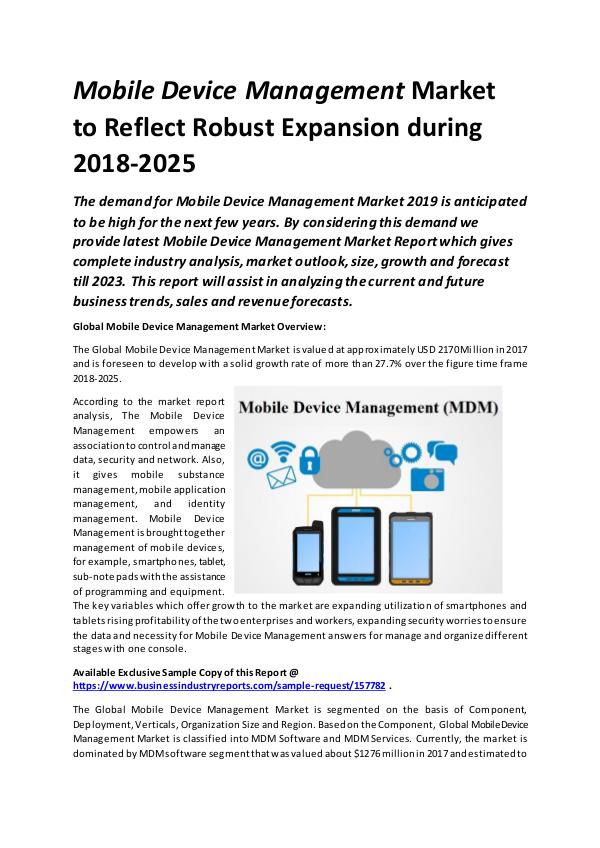 Market Research Reports Global Mobile Device Management Market Size study