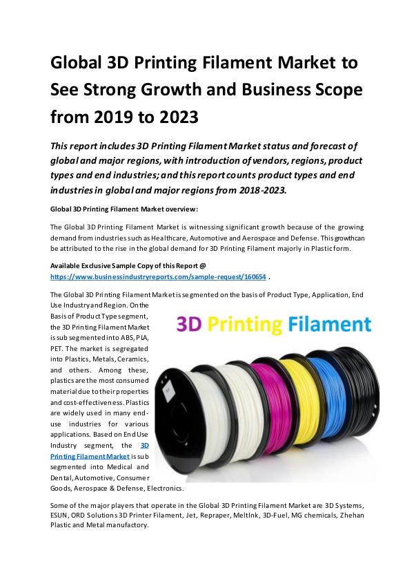 Global 3D Printing Filament Market Report 2019