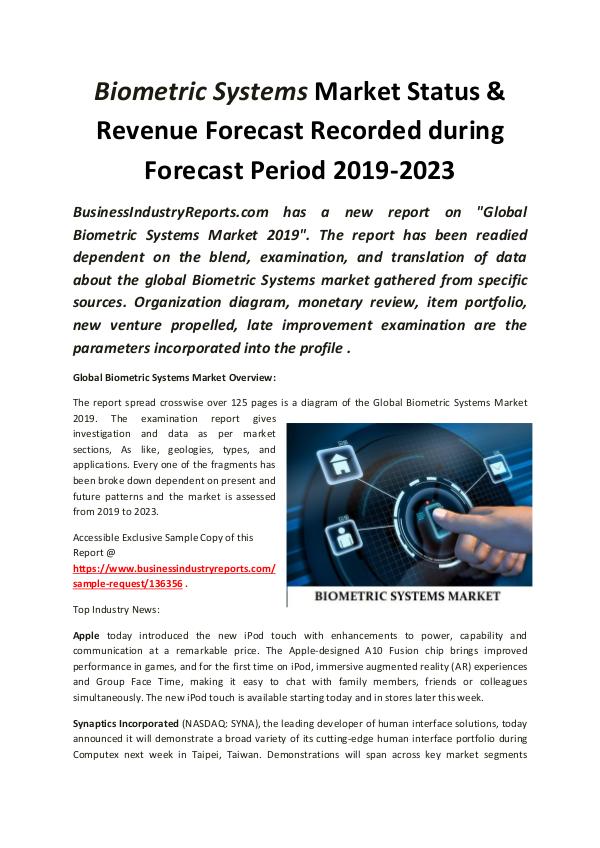 Market Research Reports Global Biometric Systems Market 2019