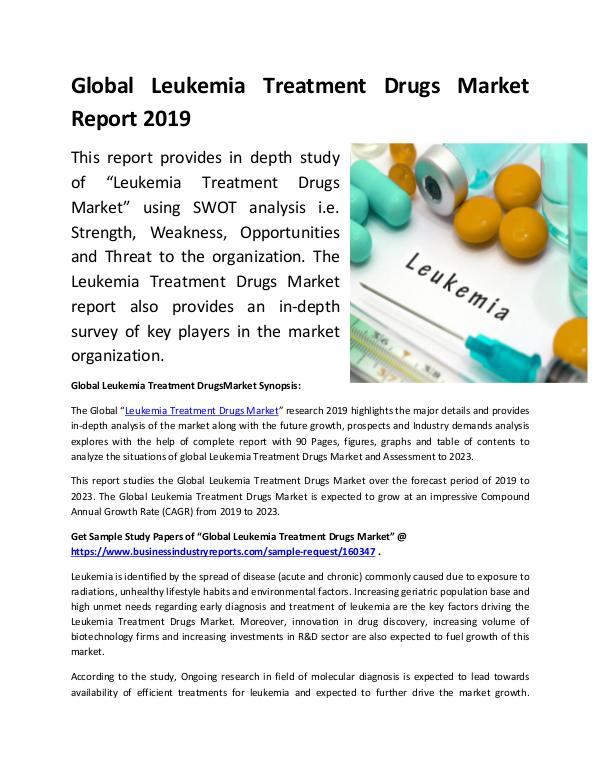 Market Research Reports Global Leukemia Treatment Drugs Market Report 2019