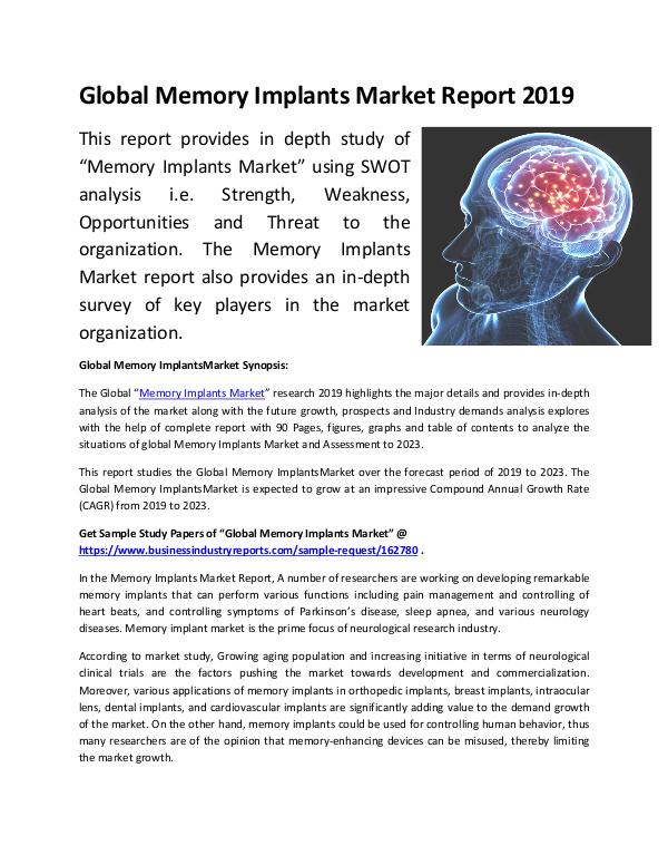 Market Research Reports Global Memory Implants Market Report 2019