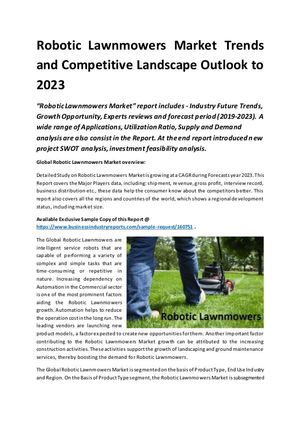 Market Research Reports Global Robotic Lawnmowers Market Report 2019