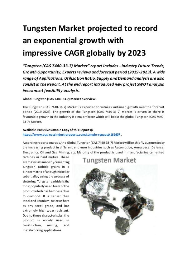 Global Tungsten (CAS 7440-33-7) Market Report 2019