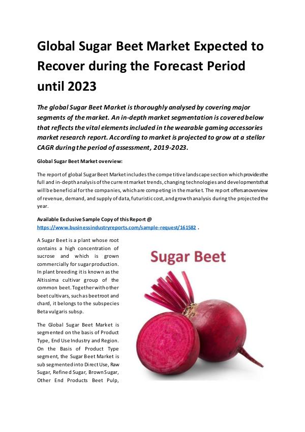 Global Sugar Beet Market Report 2019